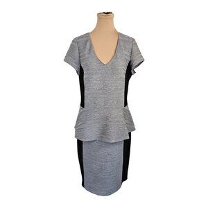 Joseph Ribkoff Grey Ribbed Detail and Black Paneling Dress Sz 14